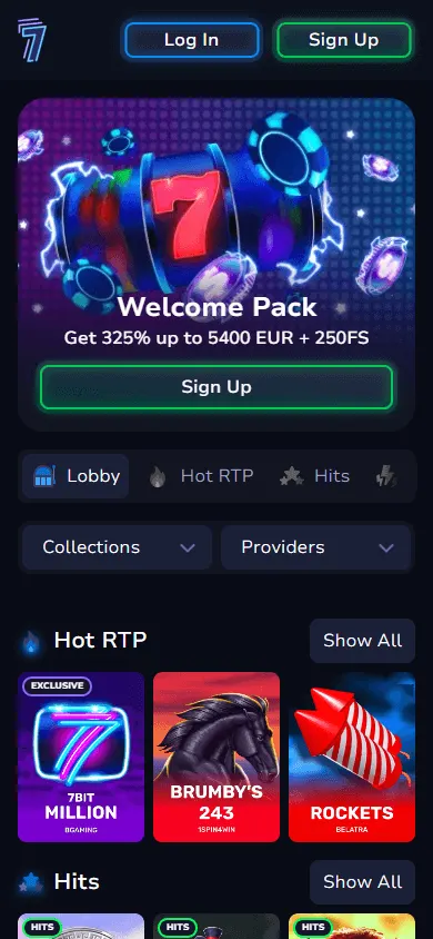7bit Casino home on mobile