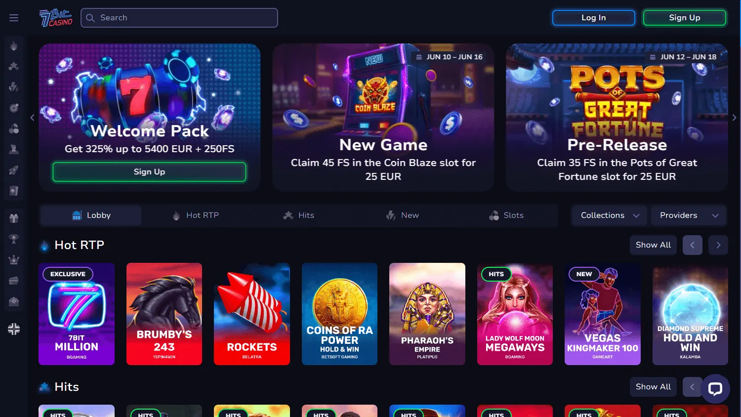 7bit Casino home on desktop