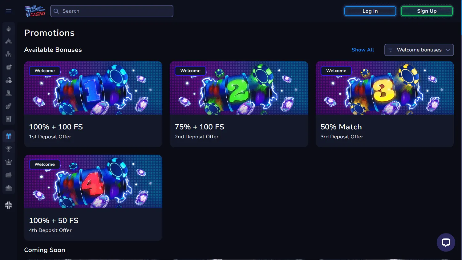 7bit Casino promotions on desktop